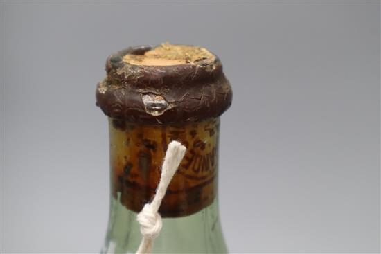 One bottle of vintage yellow Grande Chartreuse Liqueur, circa 1951-56, remnants of label